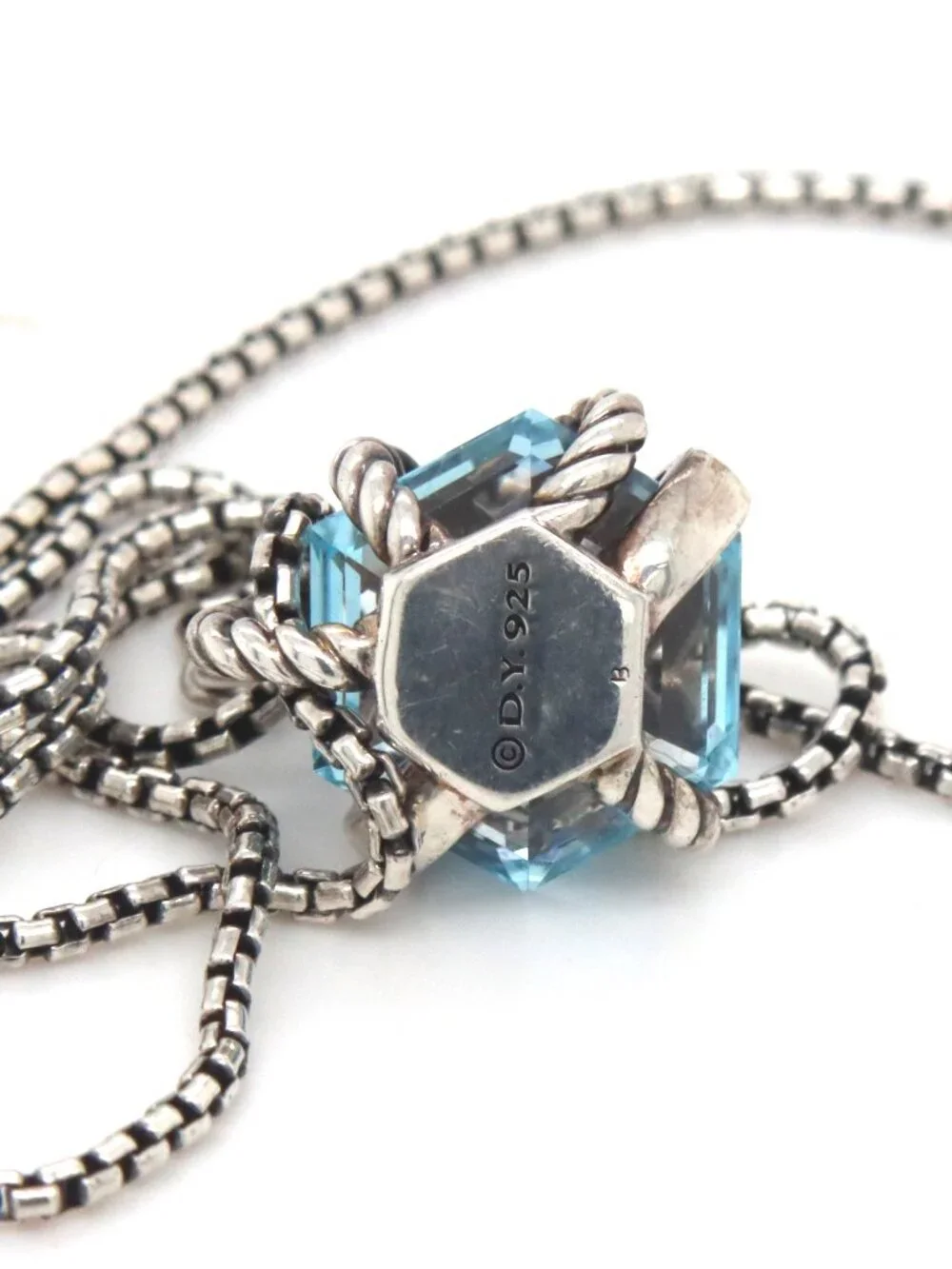 David Yurman cable wraps blue topaz and diamond pendant on adjustable chain